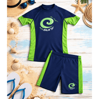 Kidz Swimmers Kids UPF 50+ Rash Vest & Swim Trunks Set Blue & Green 3-12yrs