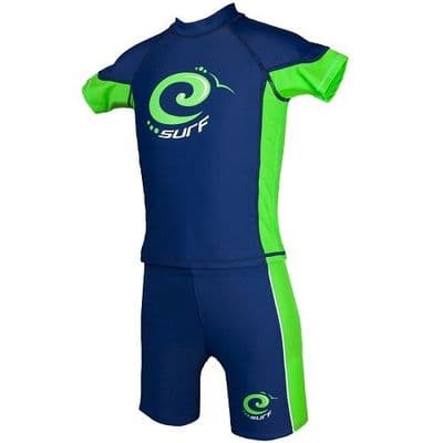 Kidz Swimmers Kids UPF 50+ Rash Vest & Swim Trunks Set Blue & Green 3–12yrs