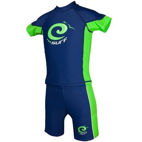 Kidz Swimmers Kids UPF 50+ Rash Vest & Swim Trunks Set Blue & Green 3–12yrs