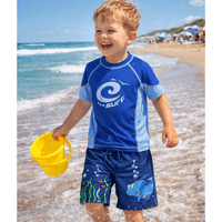 Kidz Swimmers Shark & Fish Swim Shorts | Boys Blue Swimming Trunks 3-4 to 6-7 yrs