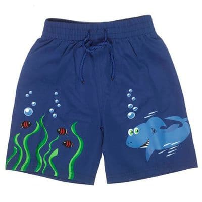 Kidz Swimmers Shark & Fish Swim Shorts | Boys Blue Swimming Trunks 3–4 to 6–7 yrs