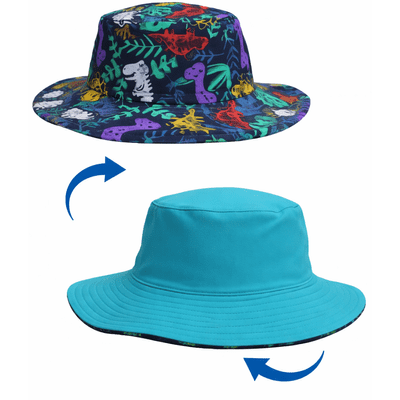 Kidz Swimmers UPF 50+ Reversible Dino & Blue Kids Sun Hat 3m-6 yrs