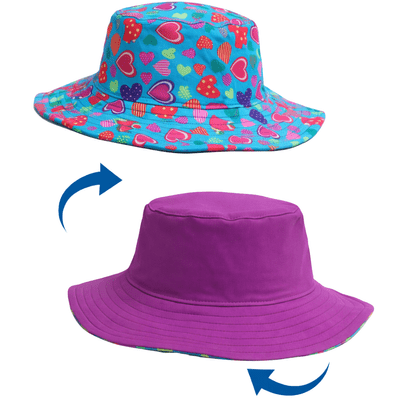 Kidz Swimmers UPF 50+ Reversible Love Hearts & Purple Kids Sun Hat 3m-6yrs
