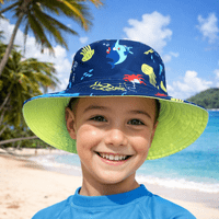Kidz Swimmers UPF 50+ Reversible Sea Creatures & Green Kids Sun Hat  3m-6yrs