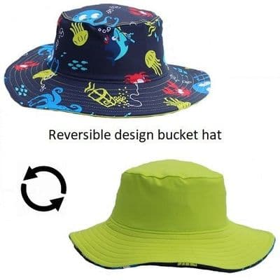 Kidz Swimmers UPF 50+ Reversible Sea Creatures & Green Kids Sun Hat  3m–6yrs