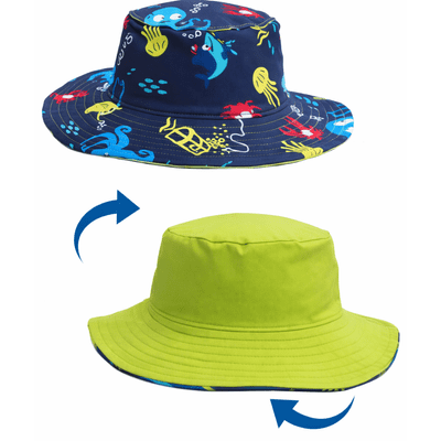 Kidz Swimmers UPF 50+ Reversible Sea Creatures & Green Kids Sun Hat  3m-6yrs