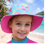 Kidz Swimmers UPF 50+ Reversible Tropical Fruit & Pink  Kids Sun Hat 3m-6yrs
