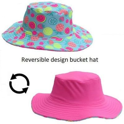 Kidz Swimmers UPF 50+ Reversible Tropical Fruit & Pink  Kids Sun Hat 3m–6yrs