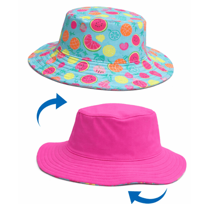 Kidz Swimmers UPF 50+ Reversible Tropical Fruit & Pink  Kids Sun Hat 3m-6yrs