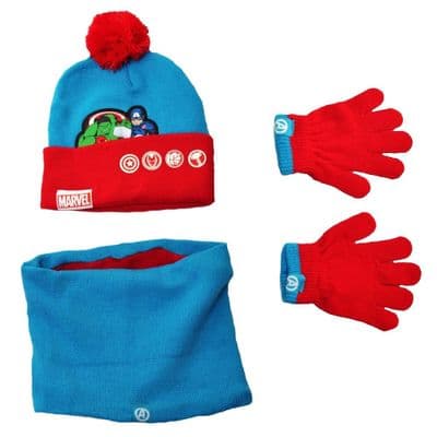 Marvel Avengers Toddler Boys Winter Bobble Hat, Gloves and Snood set 12-136 months