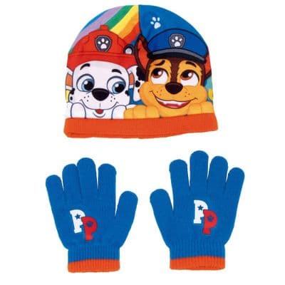 Paw Patrol Chase and Marshall Toddler Winter Hat and Gloves set 12-36 months