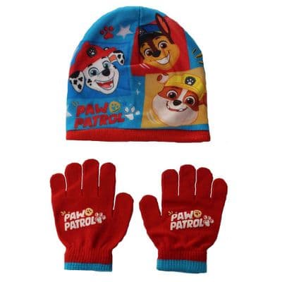 Paw Patrol Chase Marshall and Rubble Winter Hat and Gloves set