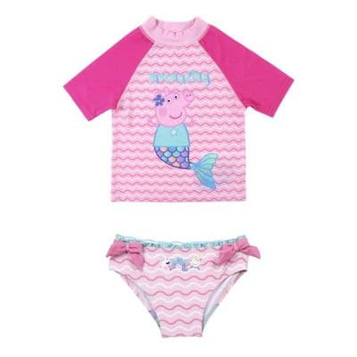 Peppa Pig Mermaid Two-Piece Girls Swimming Costume Pink Toddler Swimwear 18m–4 Years