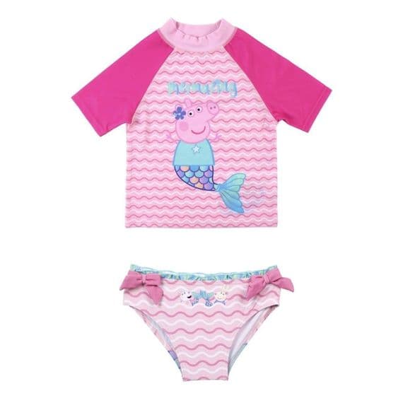 Peppa Pig Mermaid Two-Piece Girls Swimming Costume Pink Toddler Swimwear 18m-4 Years