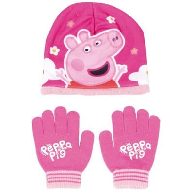 Peppa Pig  Pink  Toddler Girls Winter Hat and Gloves set 12-36 months
