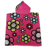 Poncho Buddy Smile Hooded Poncho Towel – Pink Flower Design, 100% Cotton, UPF 50+ Sun Protection – K