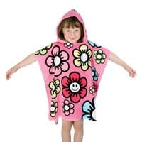 Poncho Buddy Smile Hooded Poncho Towel – Pink Flower Design, 100% Cotton, UPF 50+ Sun Protection – K