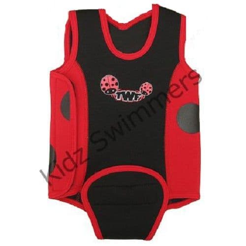 TWF Baby Wetsuit Red Lady Bug | Neoprene Toddler Swim Suit with Grip | Comfortable Flatlo