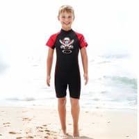 TWF Kids Shortie Wetsuit Pirate  Design | Neoprene UV Swim Suit | Back Zip | Flatlock Stitch for