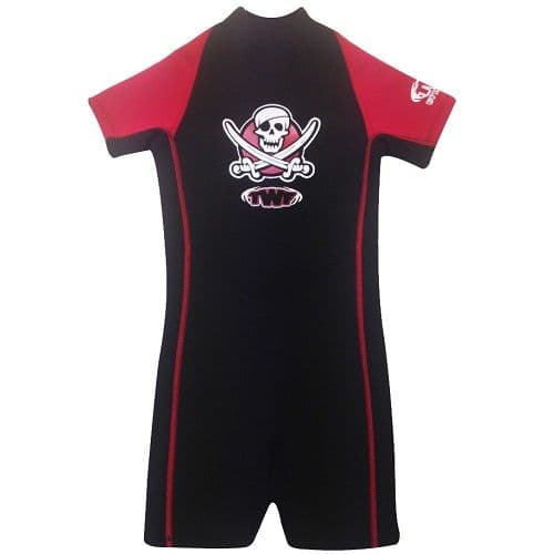 TWF Kids Shortie Wetsuit Pirate  Design | Neoprene UV Swim Suit | Back Zip | Flatlock Stitch for