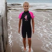 TWF Kids Shortie Wetsuit Seahorse Design | UV Protection | Back Zip | Flatlock Stitch for Comfort