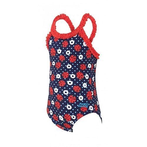 Zoggs Girls Ladybug Ruffle X-Back Swimsuit | Kids Swimwear 3-4 yrs