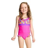 Zoggs Girls Starcheck Frill V-Neck Swimsuit | Kids Swimwear 3-6 yrs