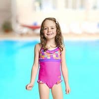 Zoggs Girls Starcheck Frill V-Neck Swimsuit | Kids Swimwear 3-6 yrs