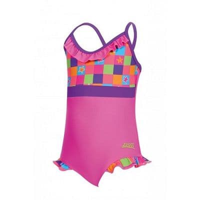 Zoggs Girls Starcheck Frill V-Neck Swimsuit | Kids Swimwear 3–6 yrs