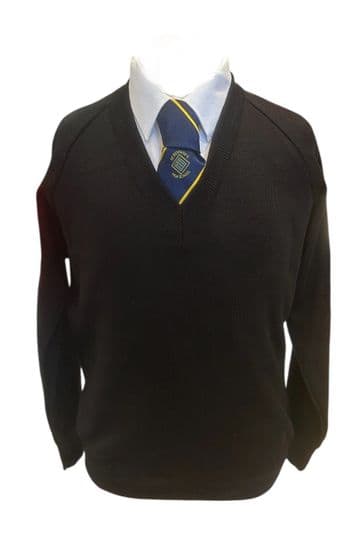 6th FORM Girls/Boys Knitted V-Neck Jumper 50/50- Black - Boys & Girls-