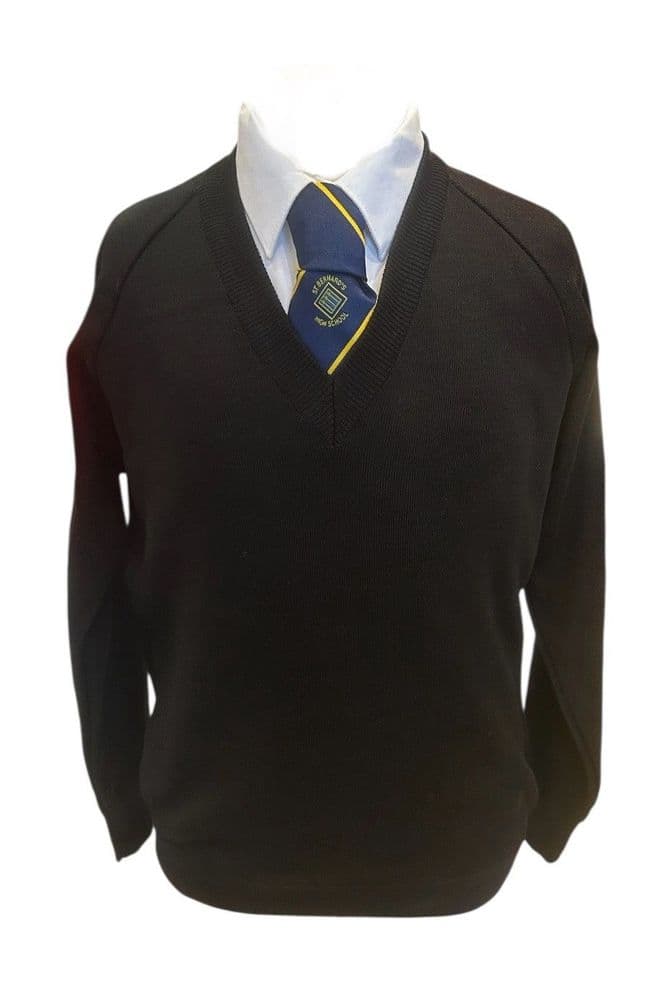 6th FORM Girls/Boys Knitted V-Neck Jumper 50/50- Black - Boys & Girls-