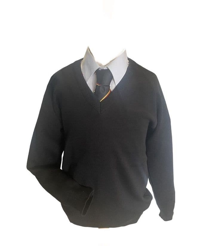 6TH FORM - Knitted V-Neck Jumper - Black - Girls-