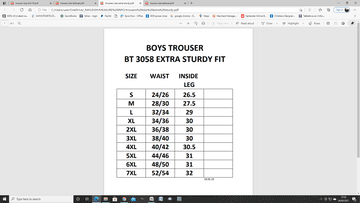 BOYS TROUSER SIZING EXTRA STURDY