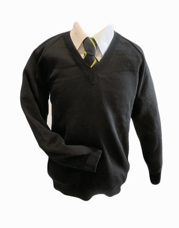 FitzWimarc 6th Form V-Neck Knitted Jumper Magicfit - 50/50 Cotton/Acrylic - BLACK