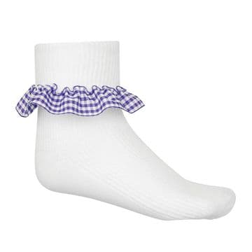 Girls Gingham Socks - Three Pair Pack - GS3200 - PURPLE
