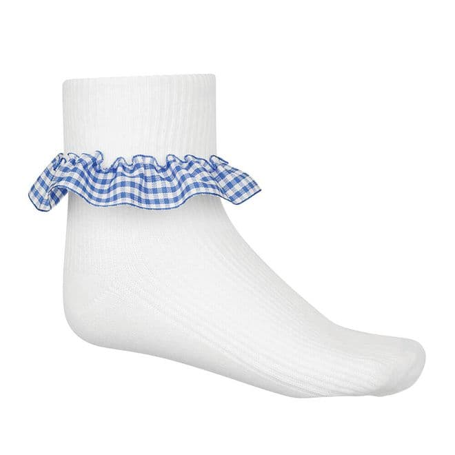 Girls Gingham Socks - Three Pair Pack - GS3200 - SKY BLUE