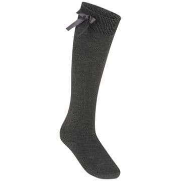 Girls Knee High Socks With Bow - One Pair Pack - GS3430 - GREY
