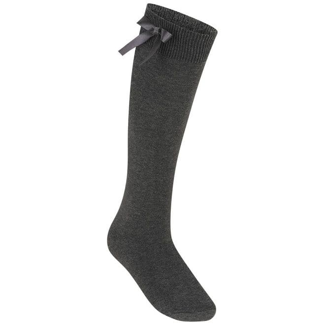 Girls Knee High Socks With Bow - One Pair Pack - GS3430 - GREY