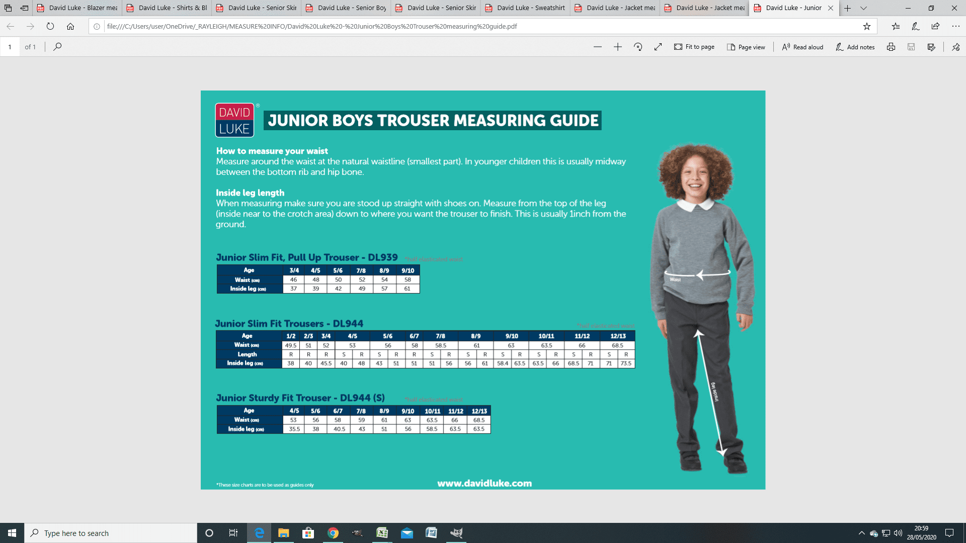 Junior Boys Trousers Sizing