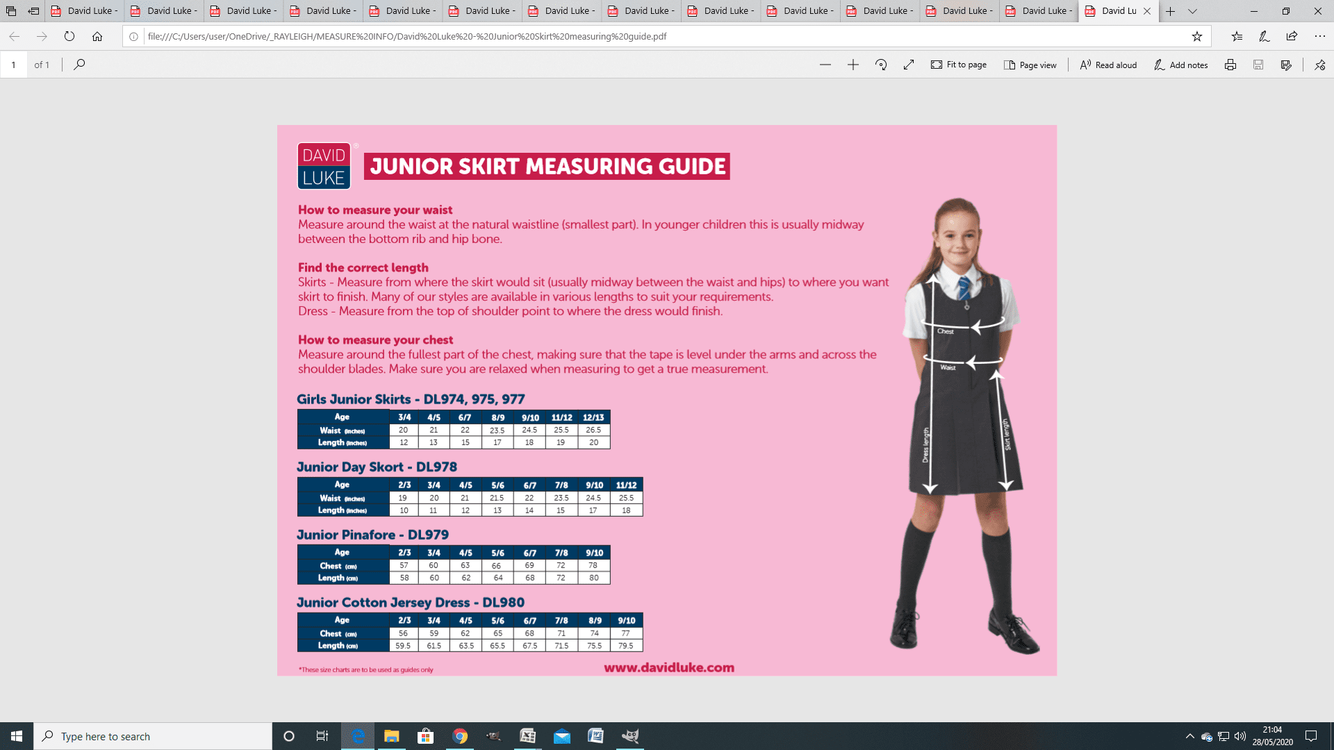 Junior Skirt Sizing