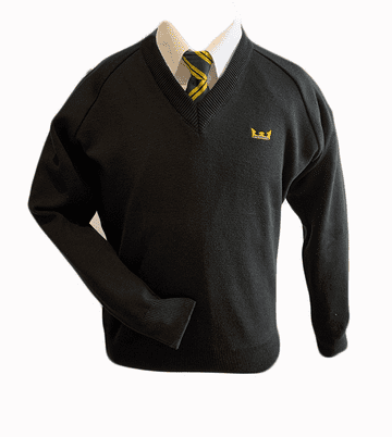 King Edmund V-Neck Knitted Jumper Magicfit - 50/50 Cotton/Acrylic - Black - Boys & Girls