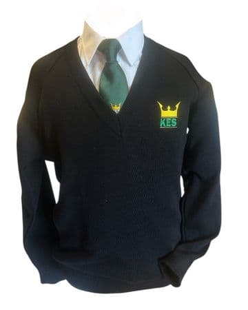 NEW King Edmund V-Neck Knitted Jumper Magicfit - 50/50 Cotton/Acrylic - Black - Boys & Girls (1)