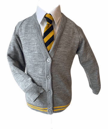 OLOR/Downham Knitted Cardigan  100% Acrylic- GREY/GOLD