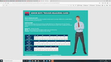 Senior Boys Trousers Sizing