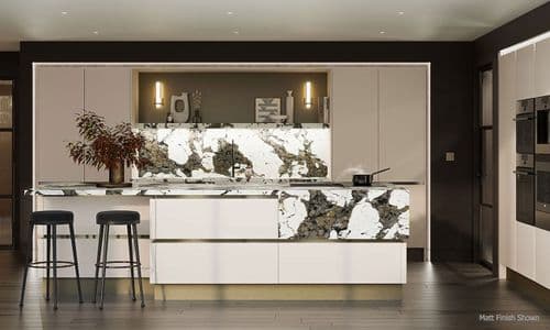 True Handleless Gloss Taupe Grey Kitchens