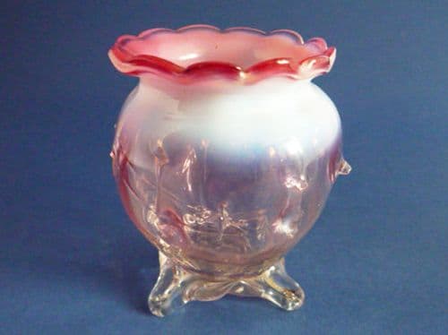 (Sold) Antique Thomas Webb Opalescent Cranberry Glass 'Thorn' Vase c1900