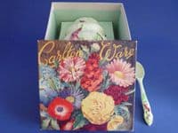 (Sold) Carlton Ware Green 'Foxglove' Preserve Pot and Spoon - Boxed Set c1939