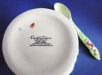 (Sold) Carlton Ware Green 'Foxglove' Preserve Pot and Spoon - Boxed Set c1939