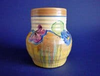 (Sold) Clarice Cliff Bizarre 'Delecia Pansies' 565 Shape Ribbed Vase c1934