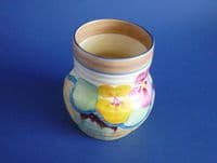 (Sold) Clarice Cliff Bizarre 'Delecia Pansies' 565 Shape Ribbed Vase c1934